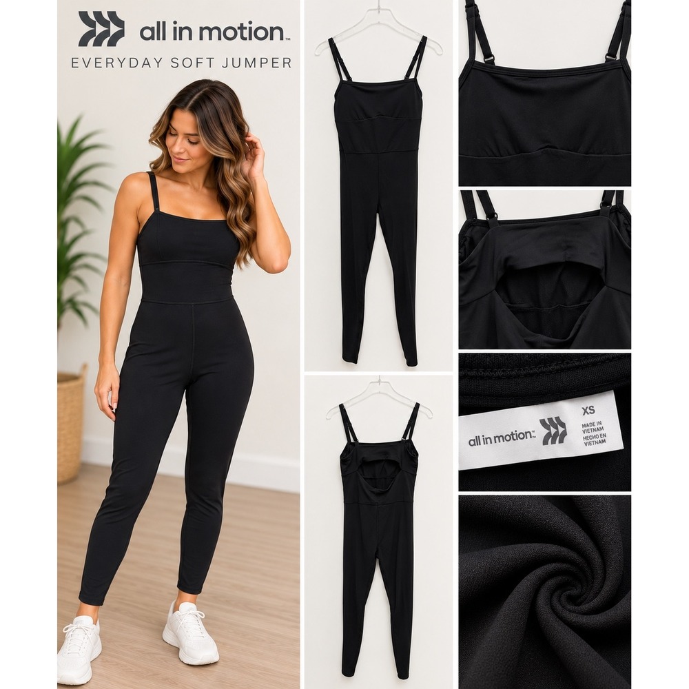 All in Motion Everyday Soft Jumper Black Cutout Back Active Jumpsuit XS NWT